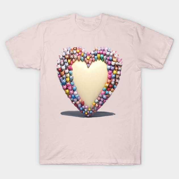 Colorful cats and kittens posing in a Valentine’s Day frame T-Shirt by sailorsam1805